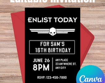Helldivers, Helldivers 2, Invitación de cumpleaños, Plantilla Canva, Invitación editable, Para cumpleaños de jugador