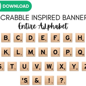 Alfabeto de madera SCRABBLE, pdf imprimible, Azulejos de Scrabble, Piezas de juego de Scrabble, Alfabeto digital, DESCARGA INSTANTÁNEA