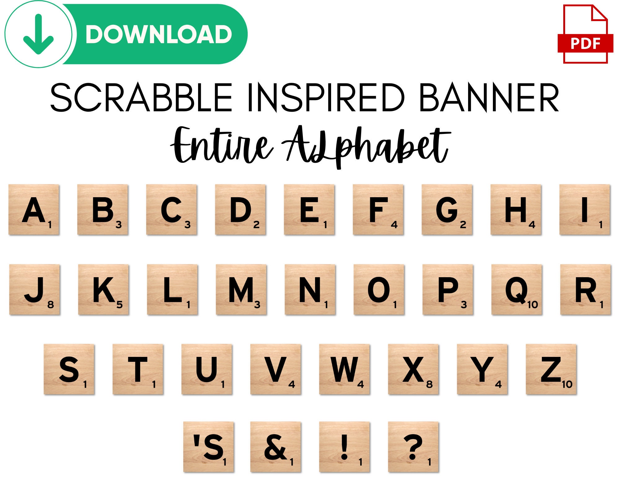 Scrabble Tile Letter Sets - 120 Characters, Bold Font, Natural