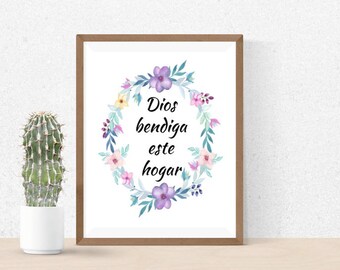 Dios bendiga este hogar, impresión en español, arte de pared imprimible en español, decoración del hogar, citas imprimibles en español