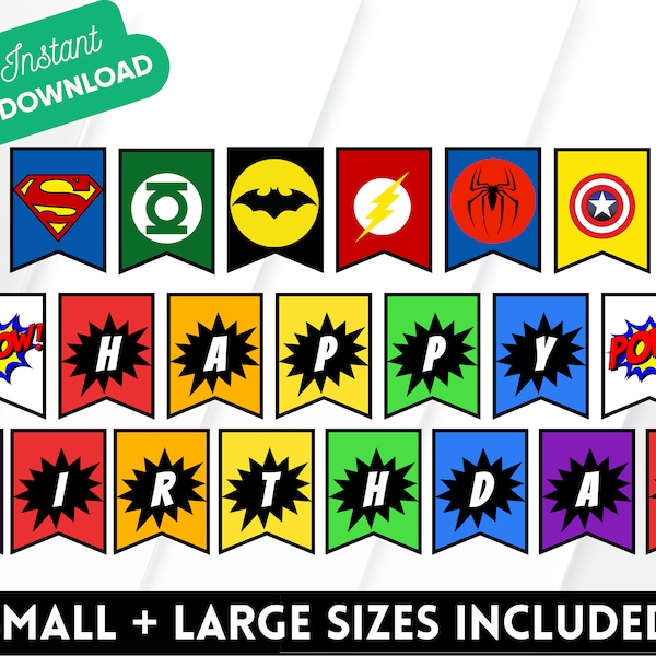 Happy Birthday Superhero Banner Superhero Party Printable Superhero Decorations