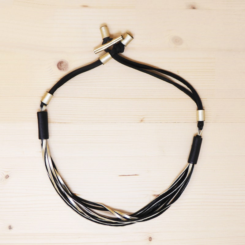 Collana Girocollo In Pelle Nera Marrone Con Corda Intrecciata - Foto 13