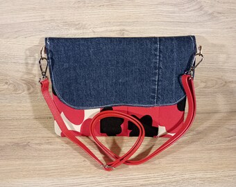 Mini sac, mix jeans recyclé et coquelicots