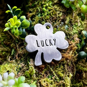 Clover Dog Tag - Pet ID Tag, Dog Tag for Dogs, Hand Stamped Pet Tag, Custom, Personalized, St. Patrick&#39;s Day, Shamrock Tag, Irish Gift