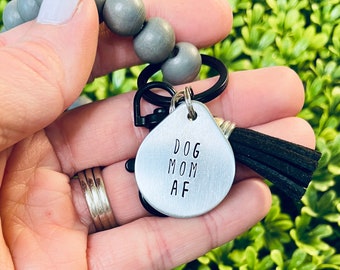 Dog Mom Keychain - Dog Mom Gift, Dog Tag, Beaded keychain, Dog Mom AF, Wristlet Keychain, Gift for Dog Mom, Personalized