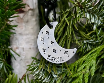 Handmade Moon Pet ID Tag – Personalized Celestial Dog Name Tag