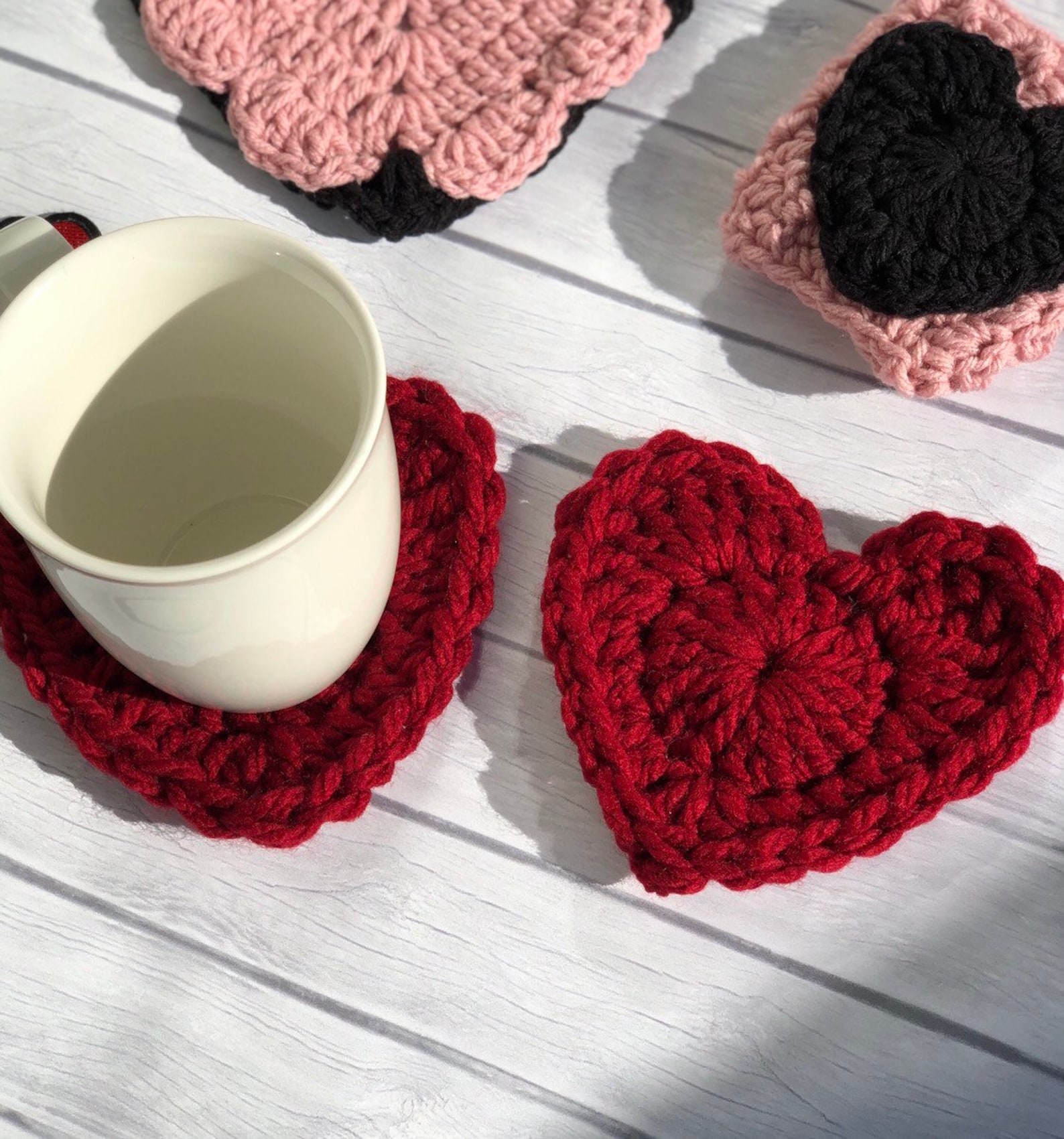 Crochet Heart Coasters Set of 2 Heart Coasters Crochet Etsy