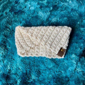 Crochet Chunky Cream/gold ear warmer, crochet warm winter headband, crochet twisted headwrap, crochet infinity twist earwarmer,