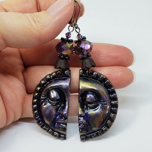 Lightweight celestial moon earrings , Handmade polymer clay earrings , Sun Moon