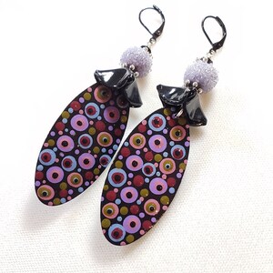 Artisan hand painted Dot wood charms, Polymer clay caps, Lampwork glass beads, Earrings, Handmade Jewelry