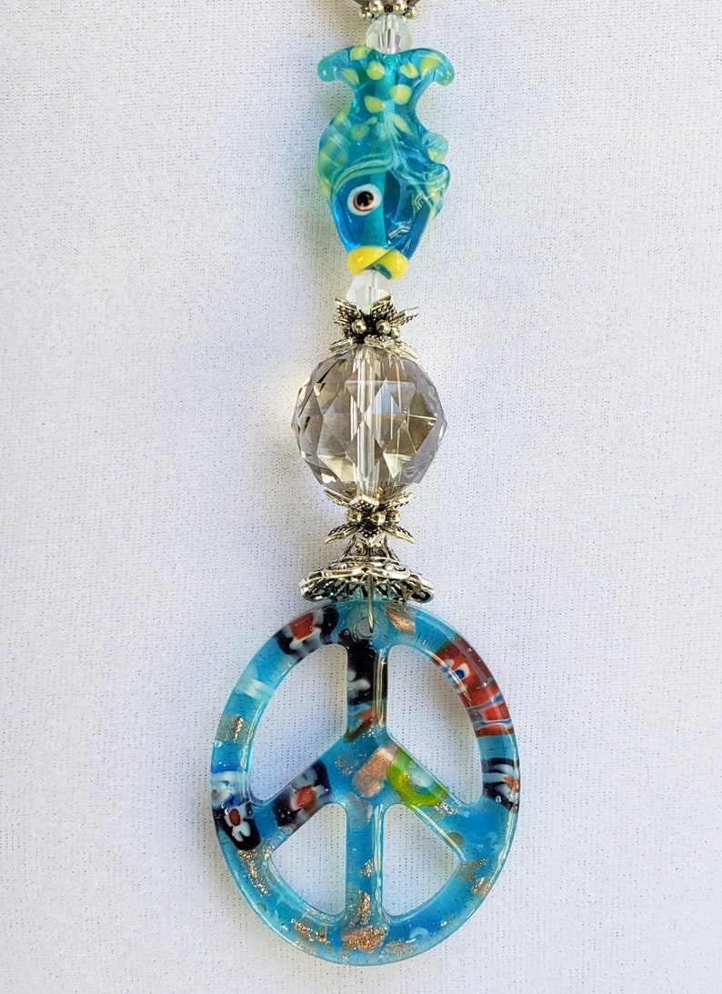 Turquoise and crystal Suncatcher Glass Peace sign suncatcher