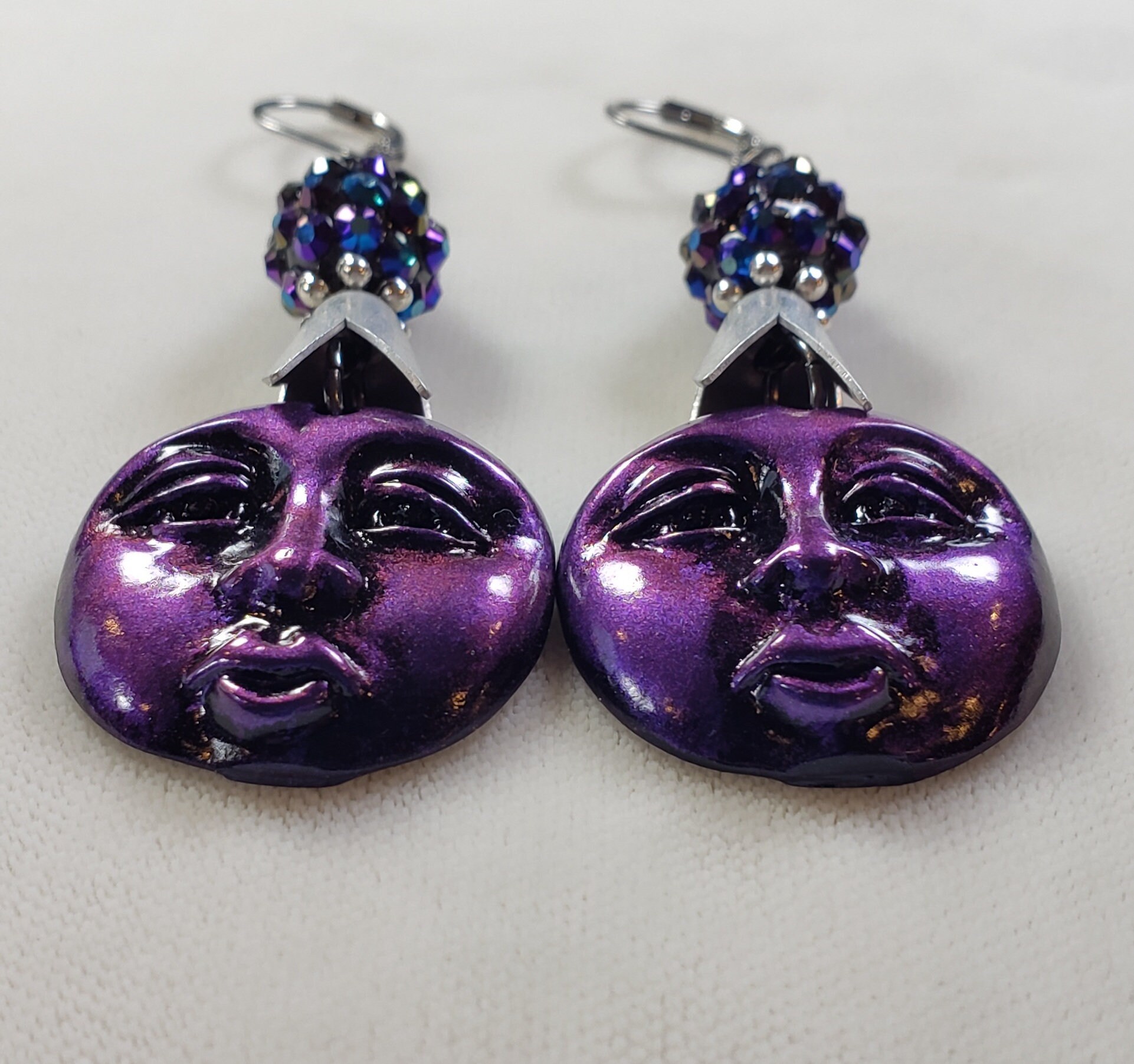 Purple Moon Statement Earrings Holiday Sparkle Lightweight Etsy