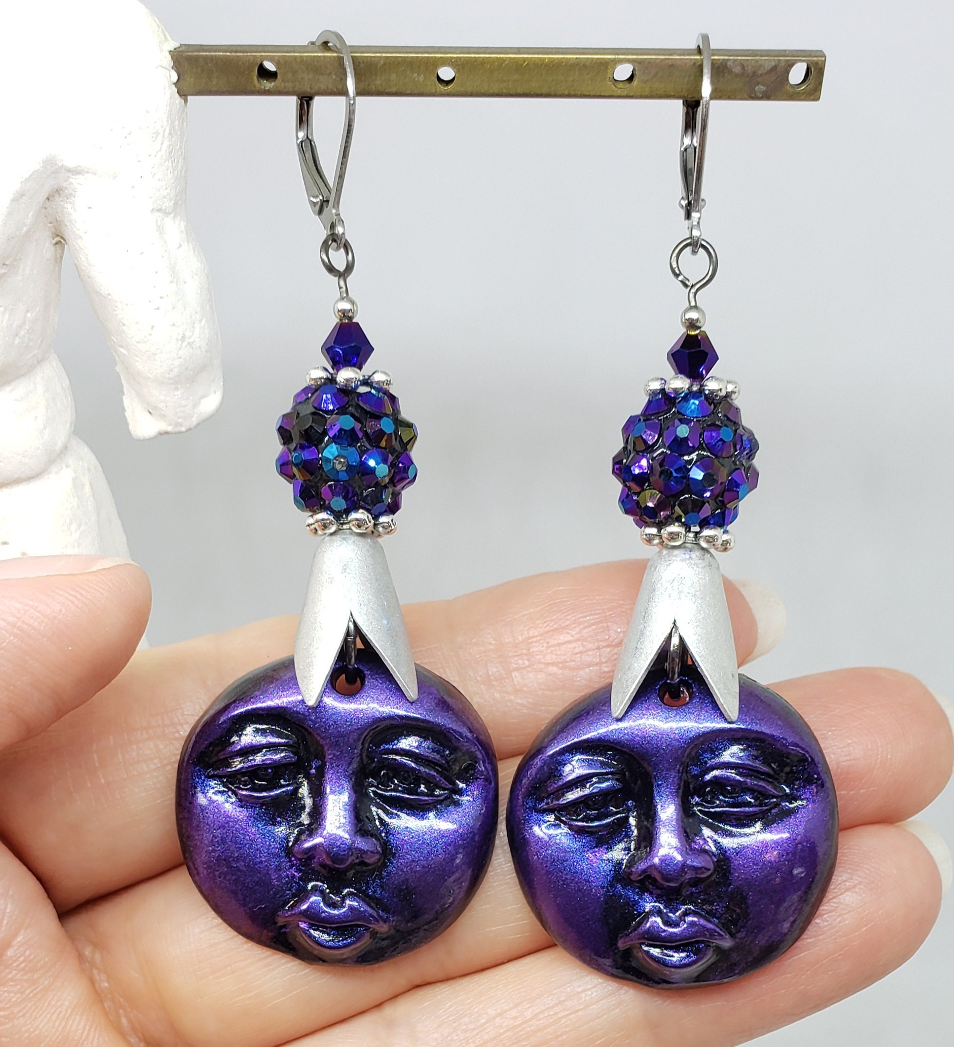 Purple Moon Statement Earrings Holiday Sparkle Lightweight Etsy