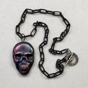 Artisan polymer clay Skull Necklace, Goth, Oddities, Handmade jewelry