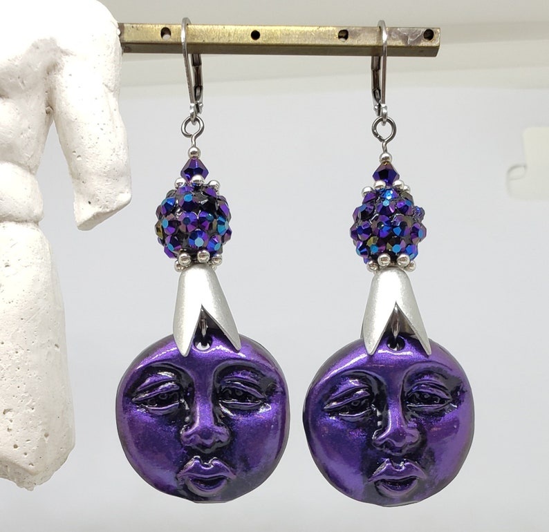 Purple Moon Statement Earrings Holiday Sparkle Lightweight Etsy