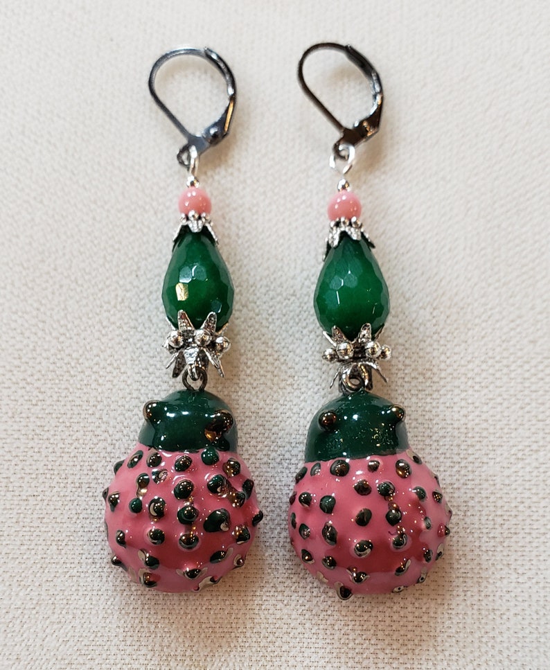 Beautiful Ladybug Earrings Ceramic Earrings Pink Earrings | Etsy