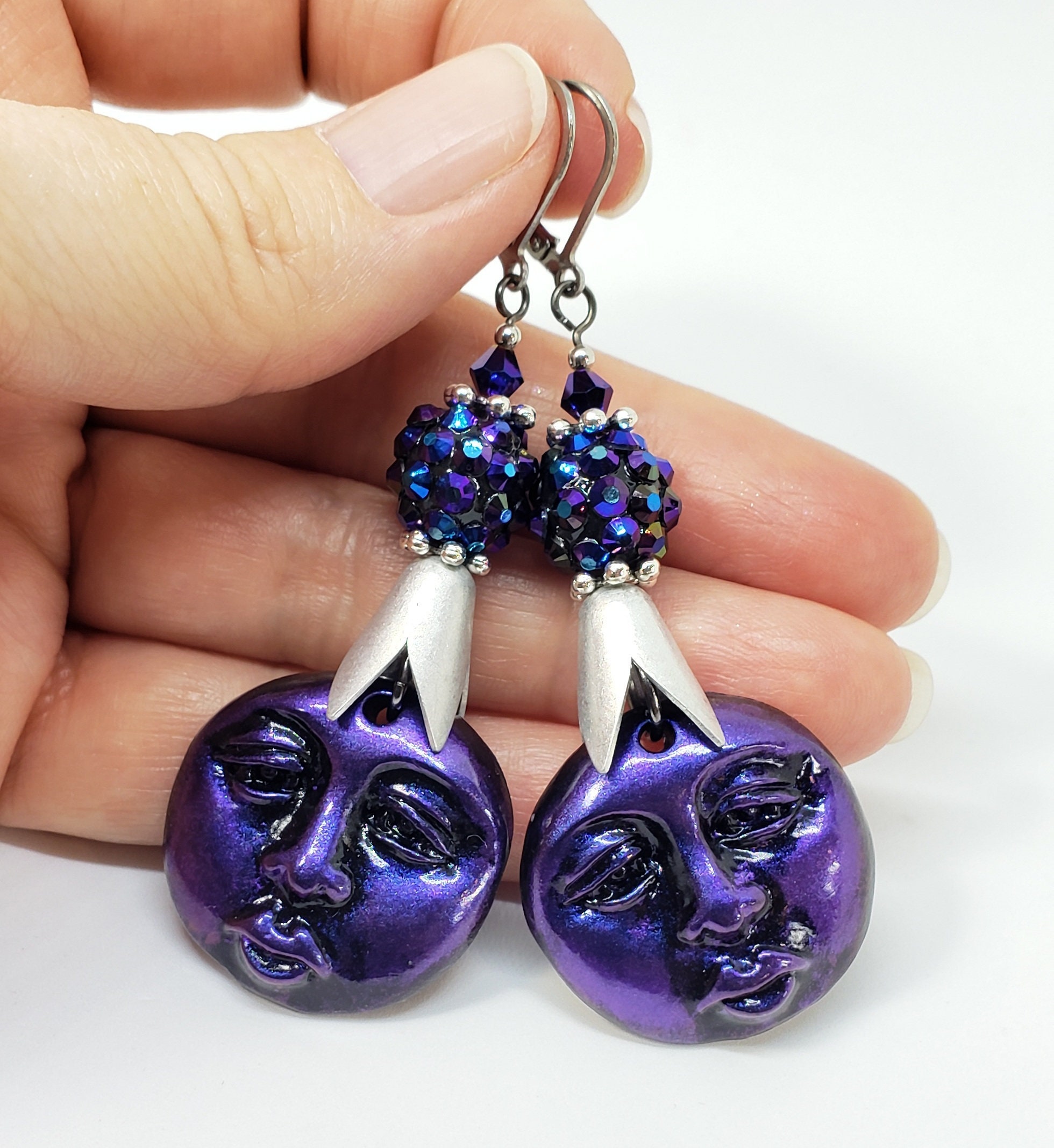 Purple Moon Statement Earrings Holiday Sparkle Lightweight Etsy