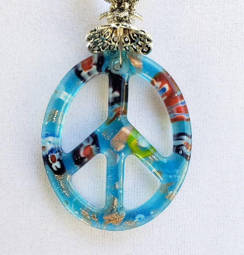 Turquoise and crystal Suncatcher Glass Peace sign suncatcher
