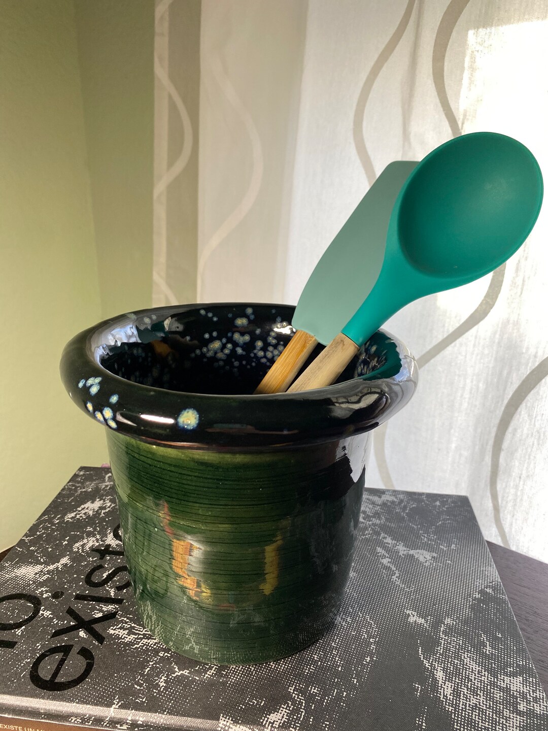 Handmade Galaxy Green Utensil Crock Etsy