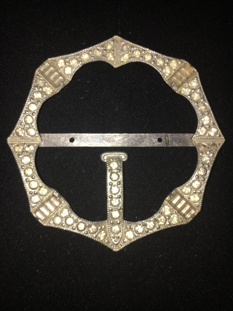 Vintage 1920-1930s rhinestone belt buckle for an Art Deco dress