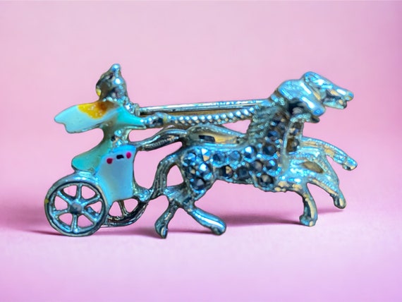SOLD A Horse Head Brooch in Cream and Red - Lea Stein Horse Pin - Equestrian Jewellery