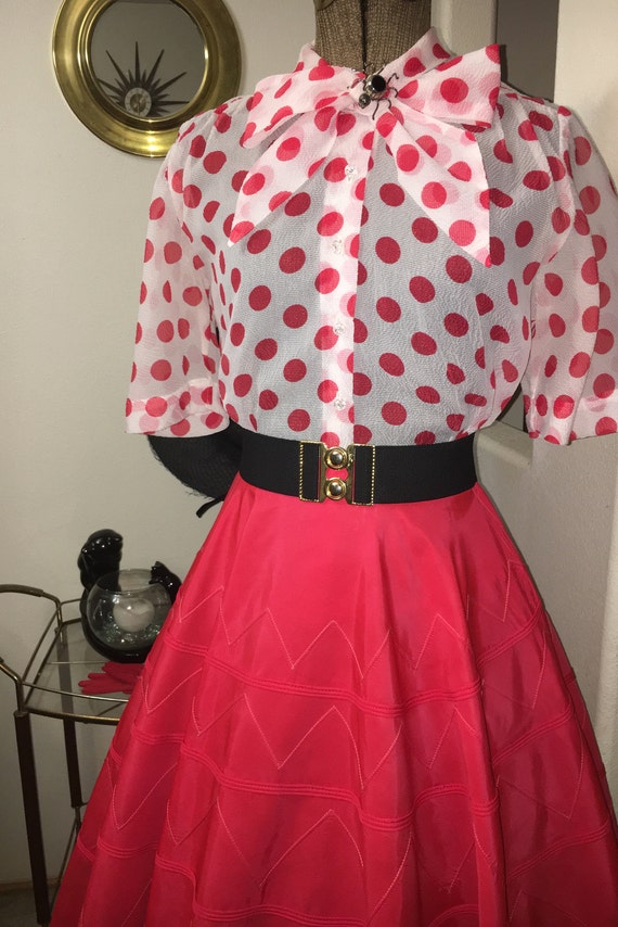 Vintage 1950s full red satin circle skirt labeled… - image 2