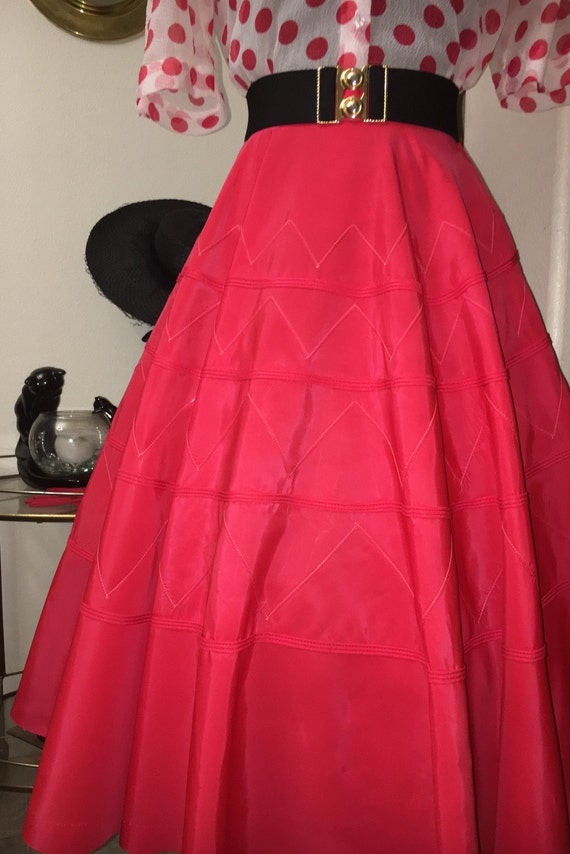 Vintage 1950s full red satin circle skirt labeled… - image 4