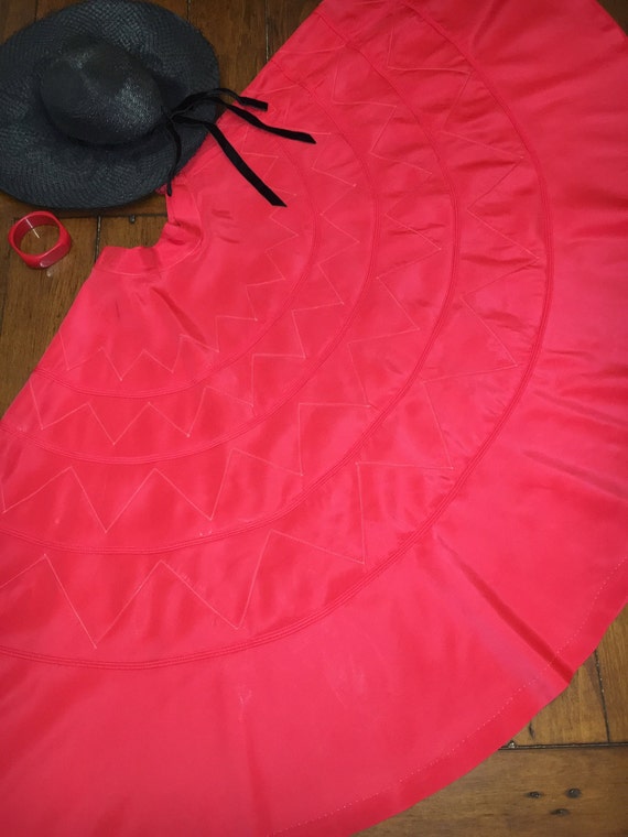 Vintage 1950s full red satin circle skirt labeled… - image 1