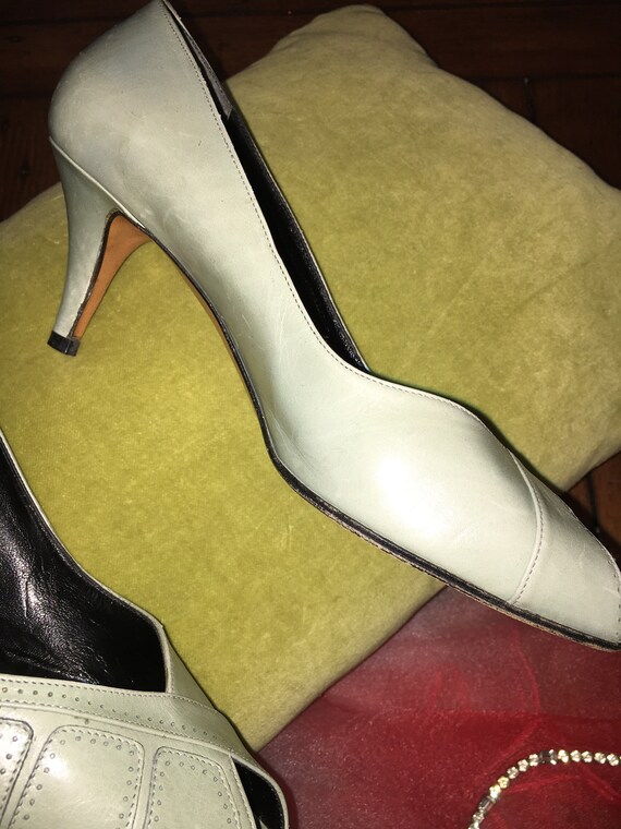 Vintage gray blue Italian leather heels Gem