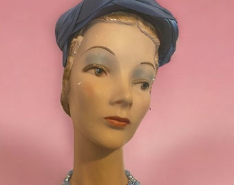 Vintage 1950s - 1960s Periwinkle  and Fuchsia Satin Hat  Millinery Modes House of Hats