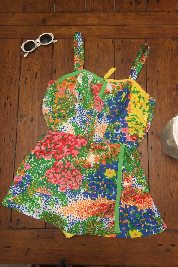Vintage 1940-1950s GaBar labeled floral romper wit
