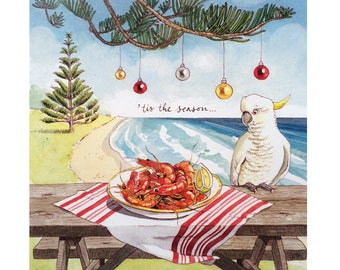 Australian Christmas card, 'Tis the season, Hand illustrated, Caroline Keys