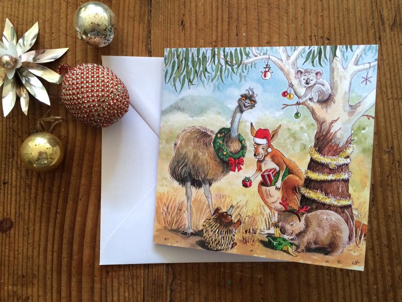 Australian Christmas Card, Australian Animals, Hand Illustrated