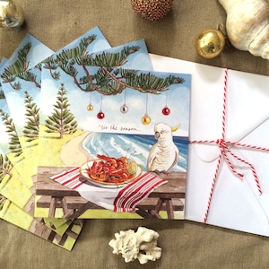 Australian Christmas cards pack of 5,"'Tis the season", Hand illustrated, Caroline Keys FREE SHIPPING