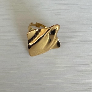 Gold Wave Ring Adjustable | Chunky Square Ring | Bold Statement Ring | Gift for Her | Sculptural Ring