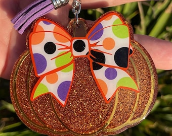 Custom Pumpkin Keychain with Your Choice of Bow Pattern