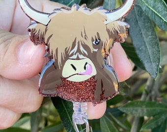 Highland Cow Badge Reel, Cow Badge Reel, ID Tag Holder, Nurse Appreciation Gift, Badge Holder for Nurse, Work Badge Holder, Coworker Gift