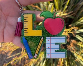 Teacher Love, Teacher Keychain, School Keychain, First Time Teacher, Teacher Appreciation, School Accessory, Backpack Tag, Fun Keychain