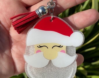 Santa Claus Keychain, Christmas Keychain, Holiday Accessory, Christmas Gift for Her, Stocking Stuffer for Her, Santa Claus Accessory