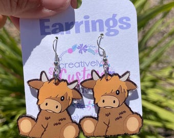 Highland Cow Earrings, Cow Jewelry, Cow Lover Gifts, Farm Animal Gift, Fun Birthday Gifts for Her, Elementary Teacher Earrings, Friend Gift