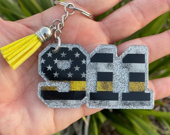 Thin Gold Line Keychain, 911 Keychain, Dispatcher Gift, Dispatcher Appreciation Gifts, 911 Dispatcher Gifts, Emergency Dispatch
