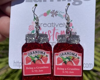 Being A Grandma is My Jam Earrings, Grandma Earrings, Grandma Jewelry, Grandma Gift from Granddaughter, Unique Dangle Earrings Women