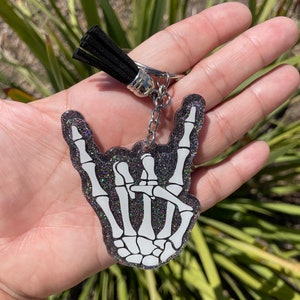 Glow in the Dark Skeleton Rock On Keychain, Rock On Keychain, Skeleton Keychain, Glow in the Dark Keychain, Heavy Metal Keychain