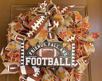 Fall Football Wreath, Friends Fall and Football Front Door Wreath