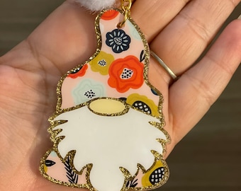 Gnome Keychain, Gnome with Beard, Custom Gnome, Gift for Her, Gnome Gift Women, Christmas Gift for Her, Stocking Stuffer, Patterned Gnome