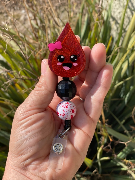 Blood Drop Beaded Badge Reel - Gifts for Her - Gifts for Nurse - Gifts for  Phlebotomist - Acrylic Badge Reel - Phlebotomy Badge Reel