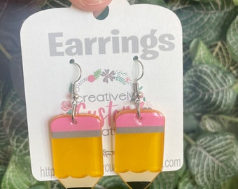 Pencil Earrings, Acrylic Earrings, Jewelry for Teachers, Teacher Appreciation Gifts from Kids, Teacher Appreciation Week, Pencil Jewelry