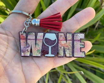 Wine Word Acrylic Keychain - Acrylic Keychain - Custom Keychain - Gift for Her - Wine Gift