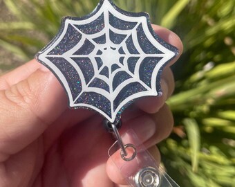 Glow in the Dark Spider Web Badge Reel, Halloween Badge Reel, Spooky Nurse Gift