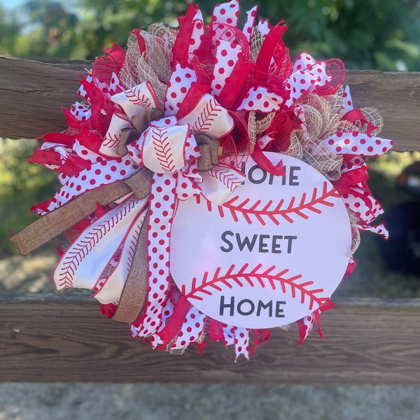 Baseball Wreath for Front Door, Home Sweet Home Wreath, Farmhouse Decor, Sports Decorations, Front Porch Decor, Door Hanger, Spring Wreath